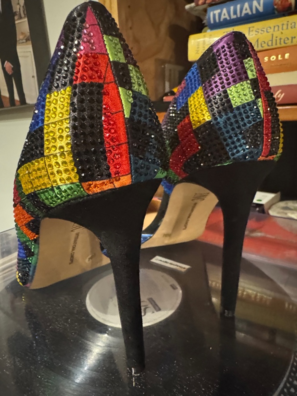 NEW Vintage Sequin heels Rainbow Multicolor Mosaic Pointed-Toe Size 10 Shoes - Picture 7 of 10